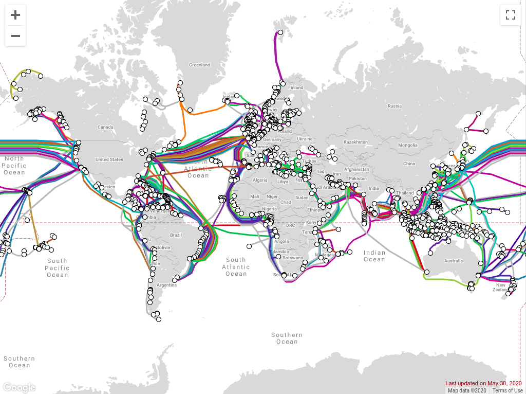 Internet wires connecting different countries